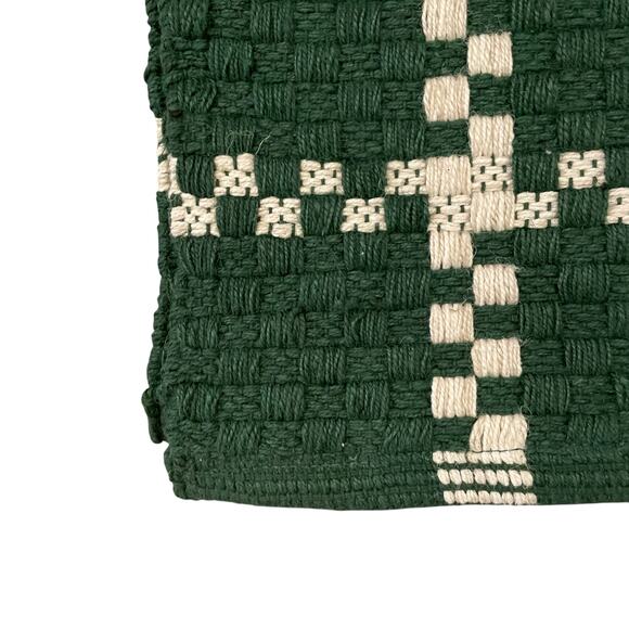 Rachel Roy Checkered Jute Table Runner 16x90 Christmas Holiday Green Cream New - Picture 6 of 12